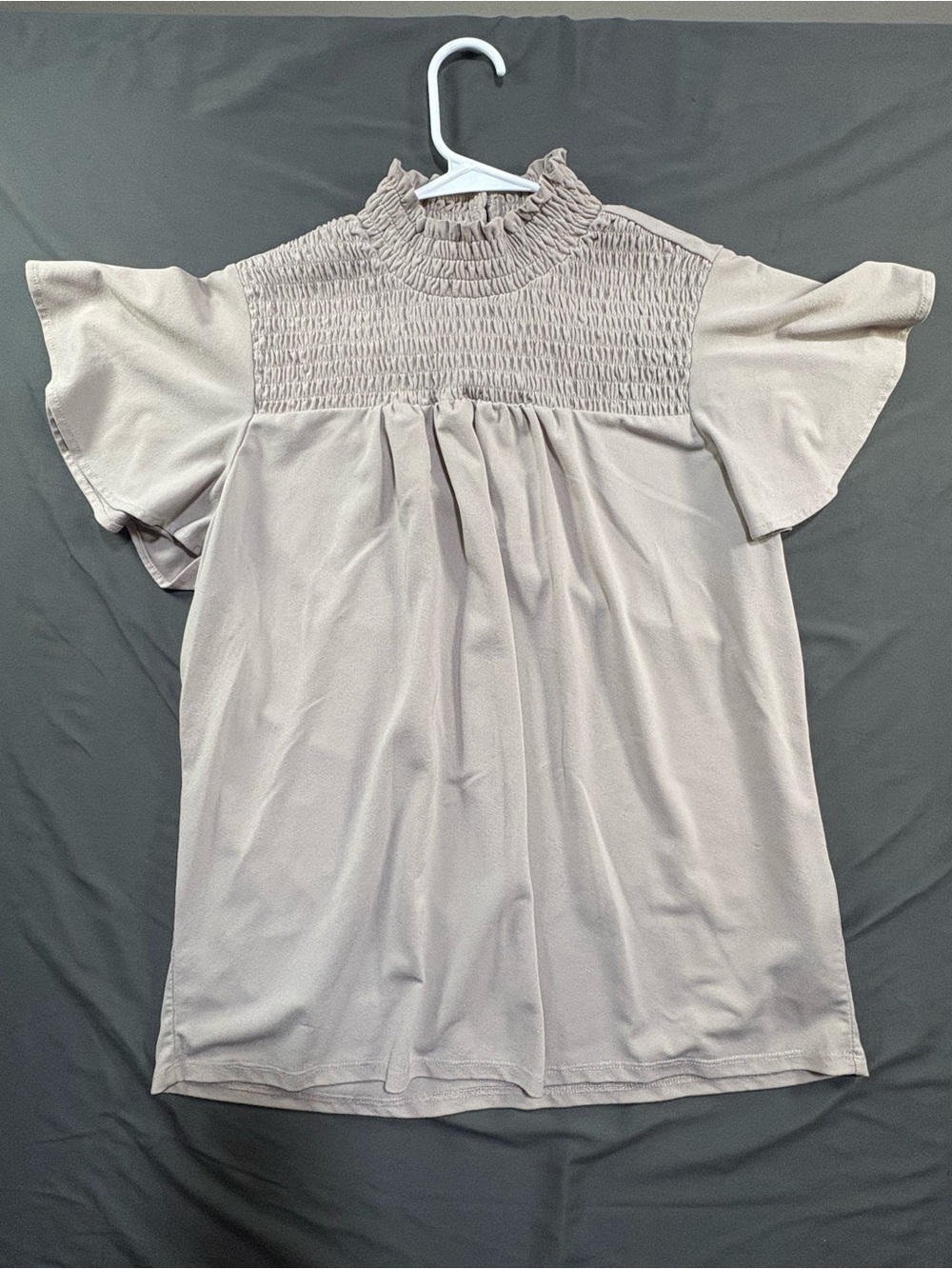 Adrianna Papell Smocked High-Neck Blouse - Taupe